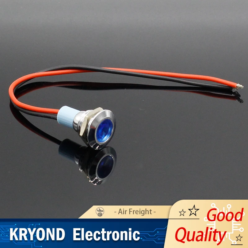 Lampada di segnalazione indicatore rotondo piatto in metallo impermeabile da 12 mm 3V 6V 12V 24V 220V con cavi rosso giallo blu verde