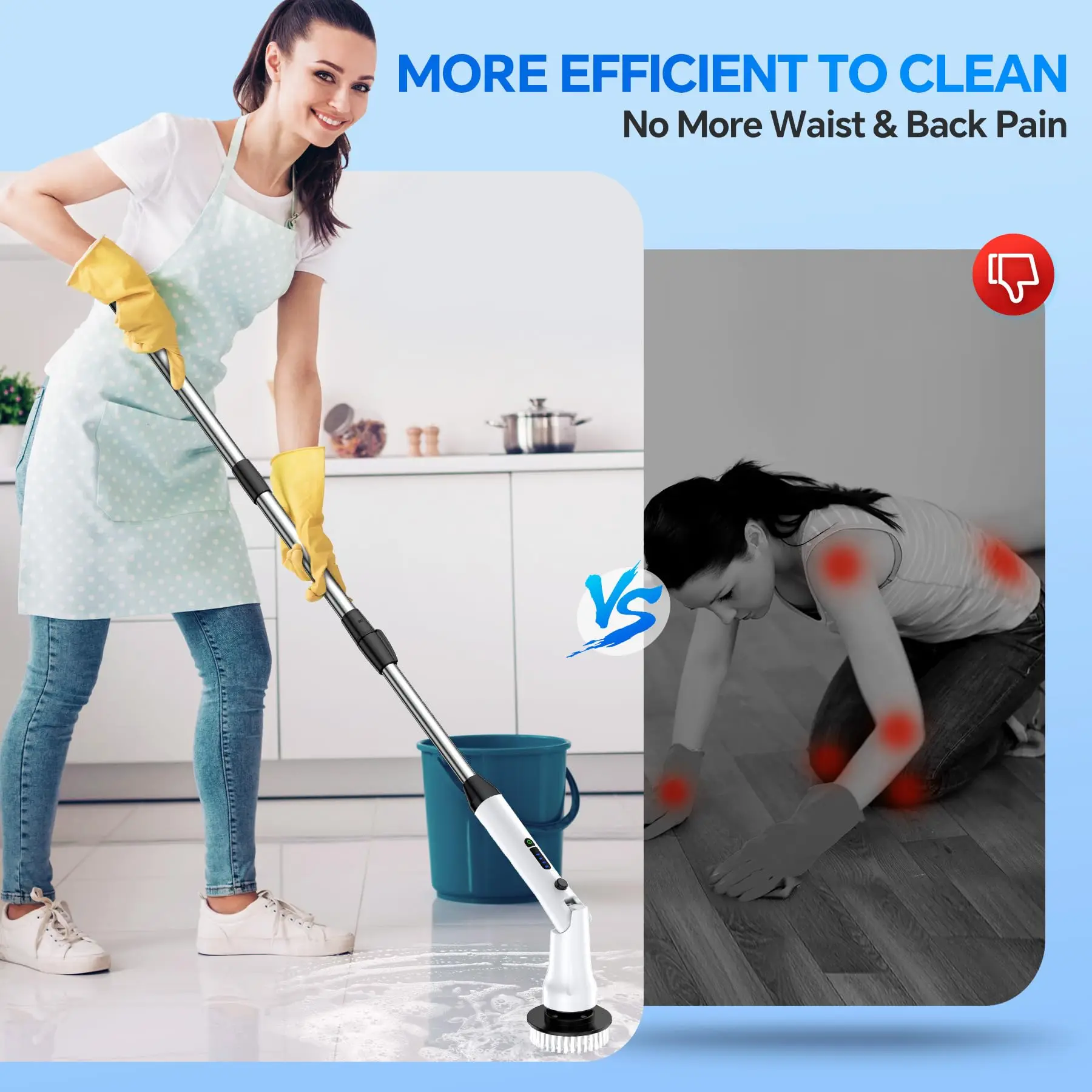 Cordless Electric Spin Cleaning Brushes Sustainable Stainless Steel with Plastic Handle Waterproof Cleaning Supplies