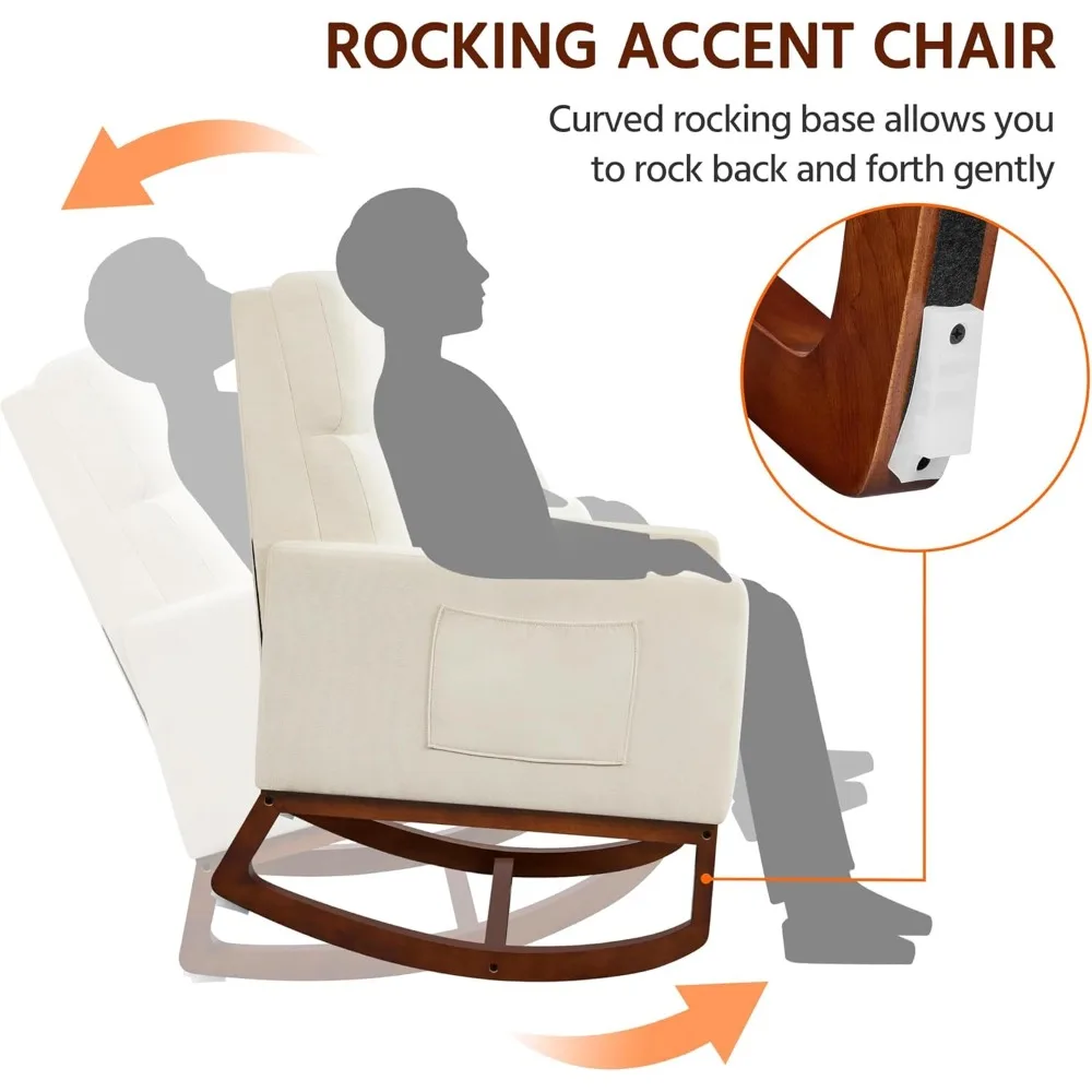 كرسي هزاز Yaheetech، كرسي طائرة شراعية حديث، كرسي بذراعين مع أرجل خشبية وجيب جانبي، كرسي هزاز للحضانة مع #5