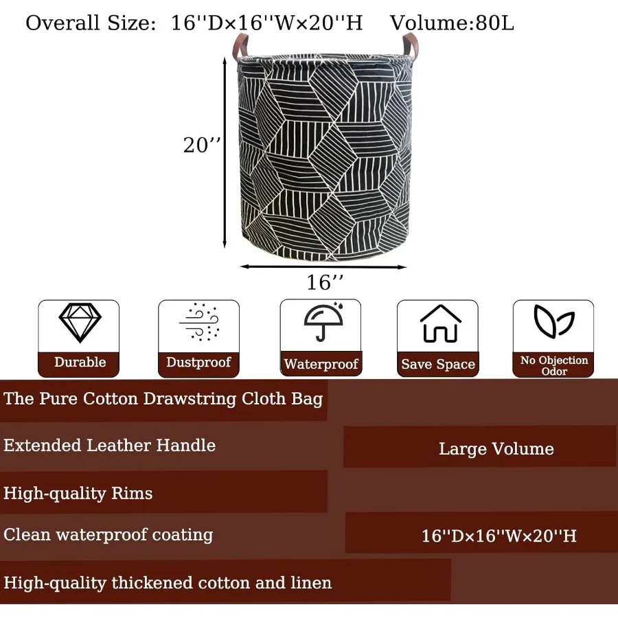 Wasserdichter, zusammenklappbarer Wäschekorb mit Ledergriff zur Aufbewahrung großer Kleidung und Spielzeugorganisation, ideal für Badezimmerbett