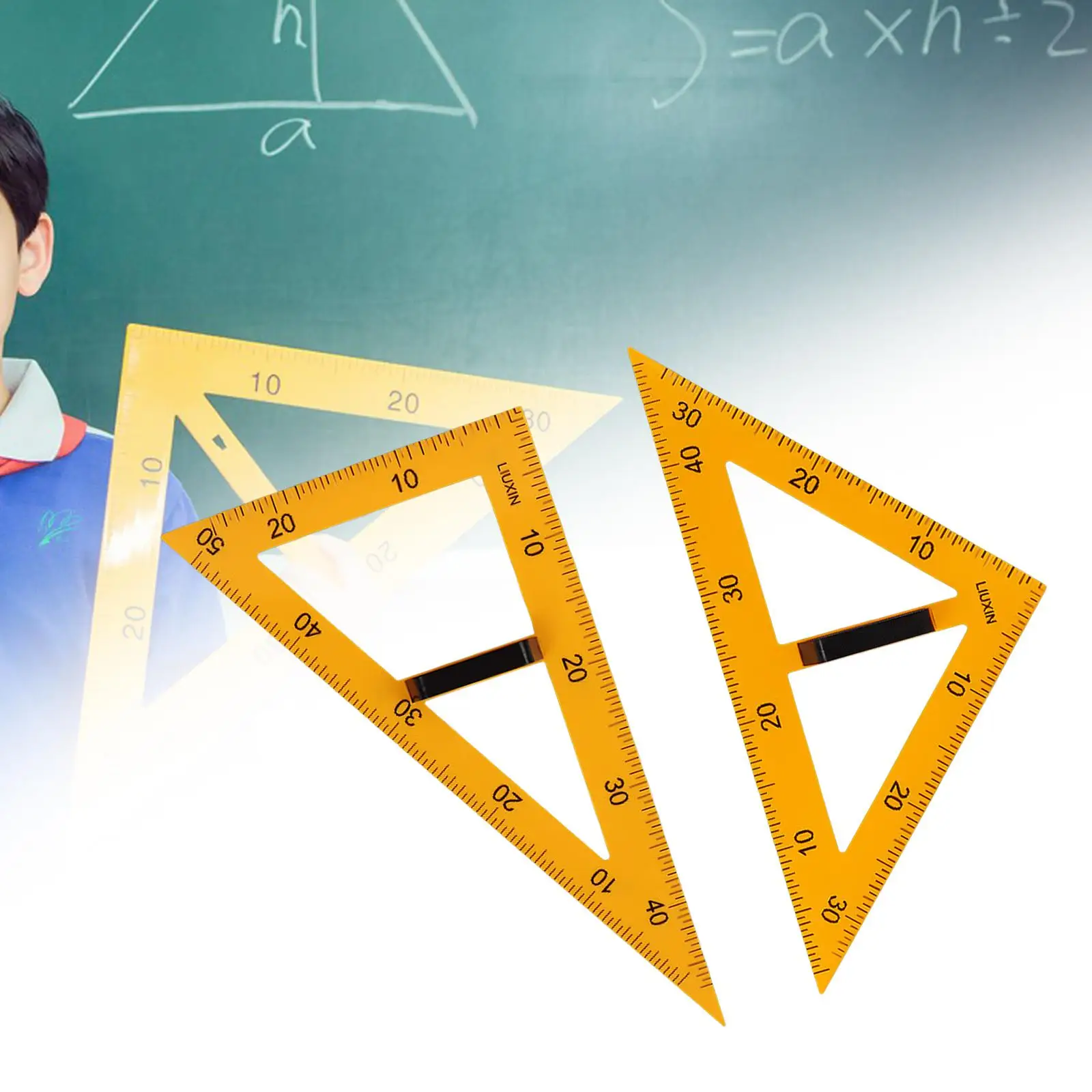 2 個の大きな三角定規取り外し可能なハンドル付き実用的な多機能数学幾何学直角定規製図用