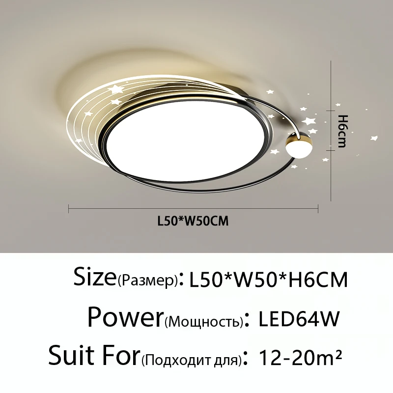 Eenvoudige ruimte Sterrenplafondlamp led Ronde lamp met afstandsbediening Woonkamer Slaapkamer Nordic Moon Kinderkamerlamp