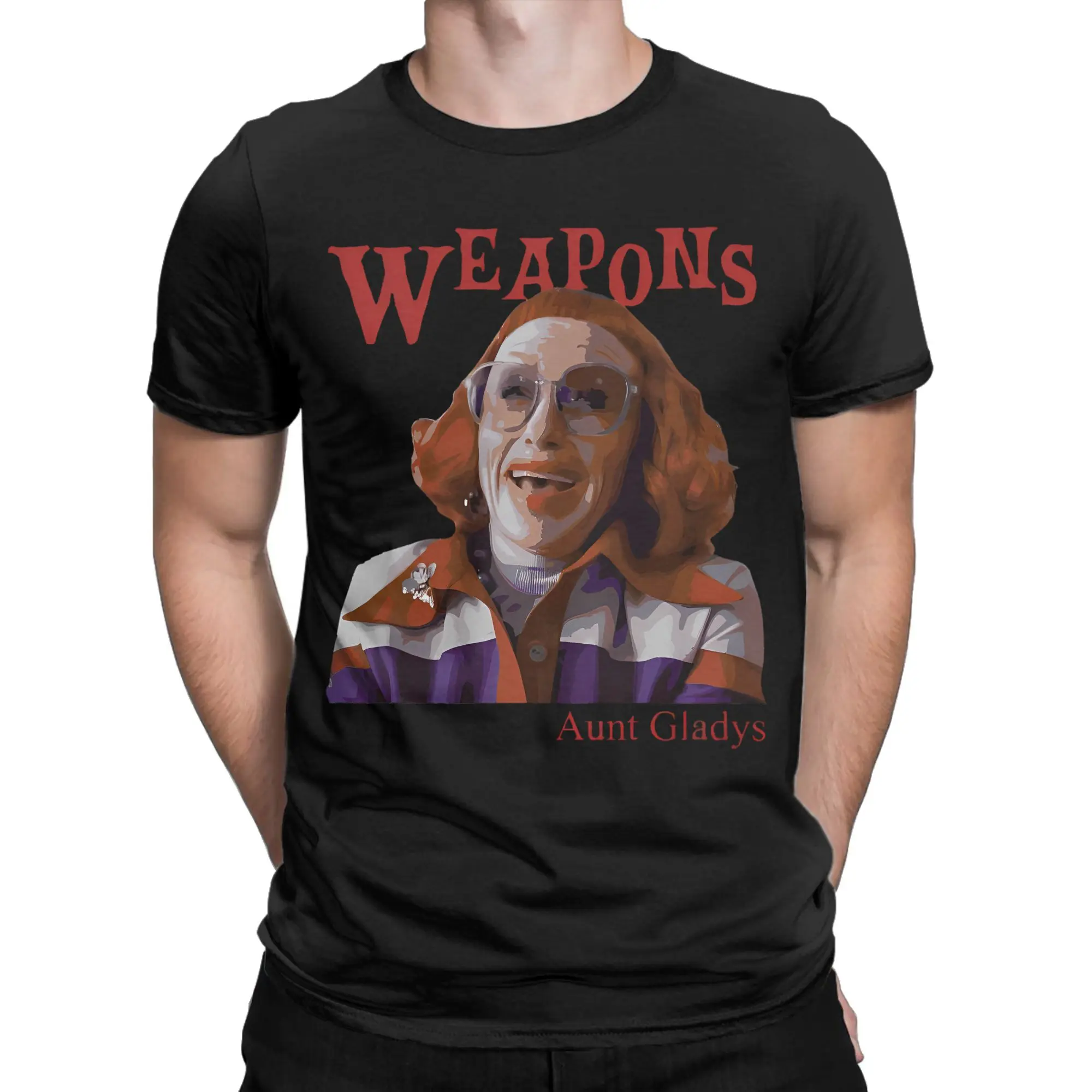 تي شيرت رجالي W-Weapons 2025 Aunt Gladys فيلم رعب الفكاهة 100% قطن تي شيرت قصير الأكمام تي شيرت رقبة مستديرة ملابس كلاسيكية