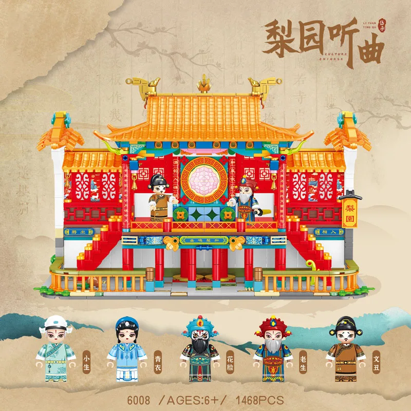 Creative Tradition China Opera Stage Performer Figures Mini Block Drama Scene Building Brick Toys Collection For Kids Gifts