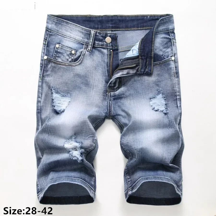 

Летние новые мужские джинсовые шорты в стиле ретро, стрейчевые, облегающие, в стиле хип-хоп, классические, с дырками, для мужчин