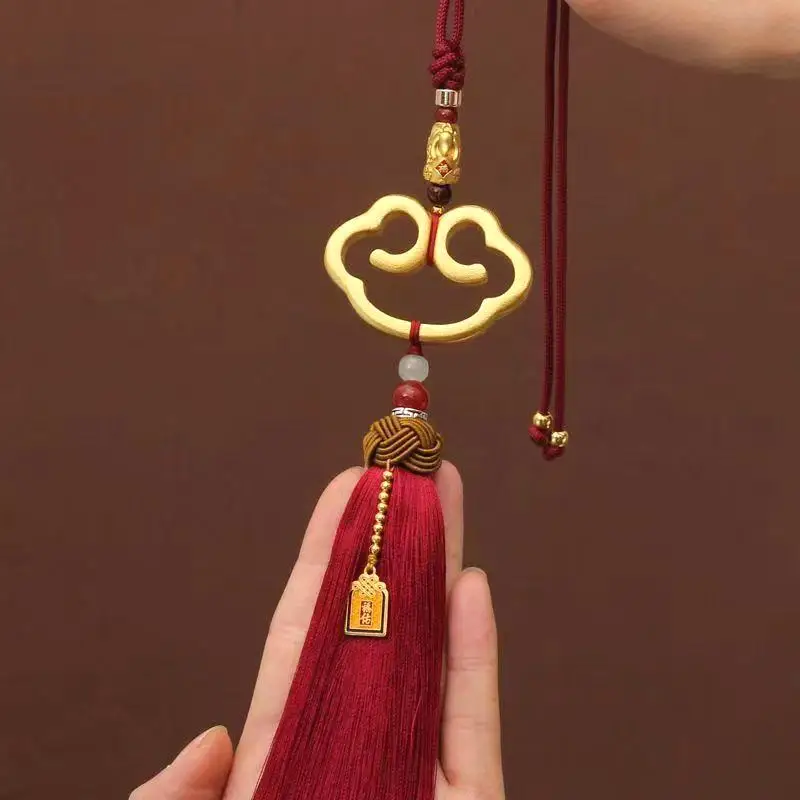 [J] Chinese Style Cloud Shaped Lock Tassel Hanging Ornament Car Rearview Mirror Pendant Home Hanging Decoration Festival Gifts