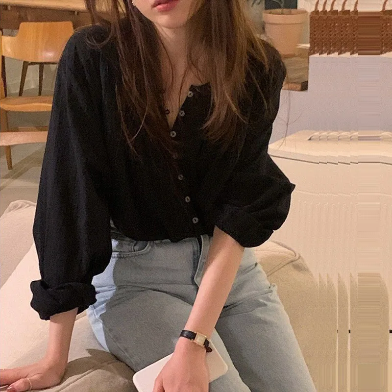 

Bla Long Sve Doll irt Women's Spring Design Sensation Thin Loose Top Sun Protection Casual Faion Ladies' Blouse