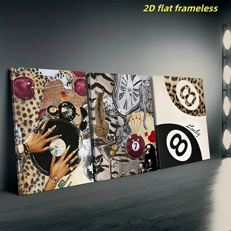 3 Pósters de Lona con Diseño Artístico de Bola No. 8 de Chicas Negras, Decoración Moderna para el Hogar, Impresión Plana 2D, Pintura sin Marco