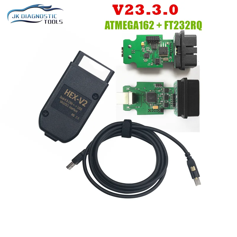 OBD 2 Scanner VAG COM V23.3.0 V22.9 VAG Tool Hex V2 VAGCOM Cable OBD2 Diagnostic Cable Multi-Language ATMEGA162 & FT232RQ Tool