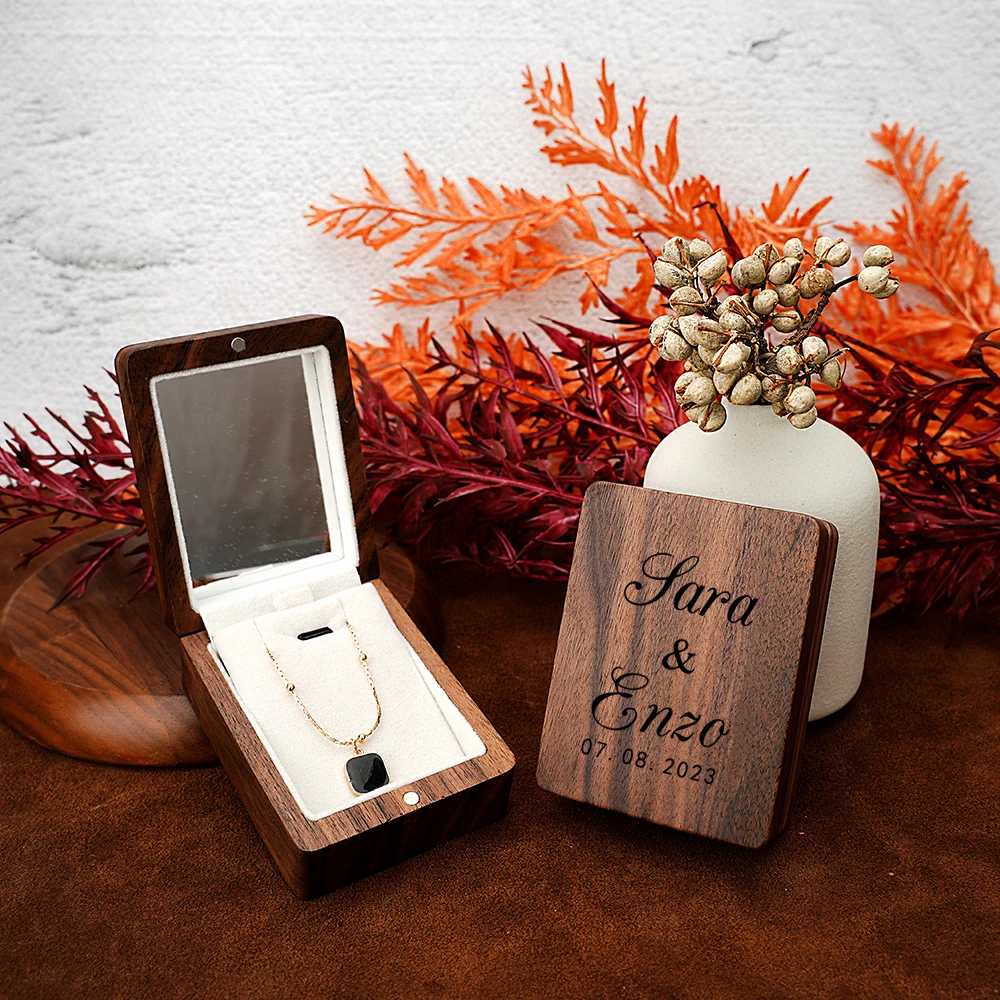 Necklace Gift Box Wooden Pendant Jewelry Packaging Case with Bangle Display Stand for Wedding Birthday Gift