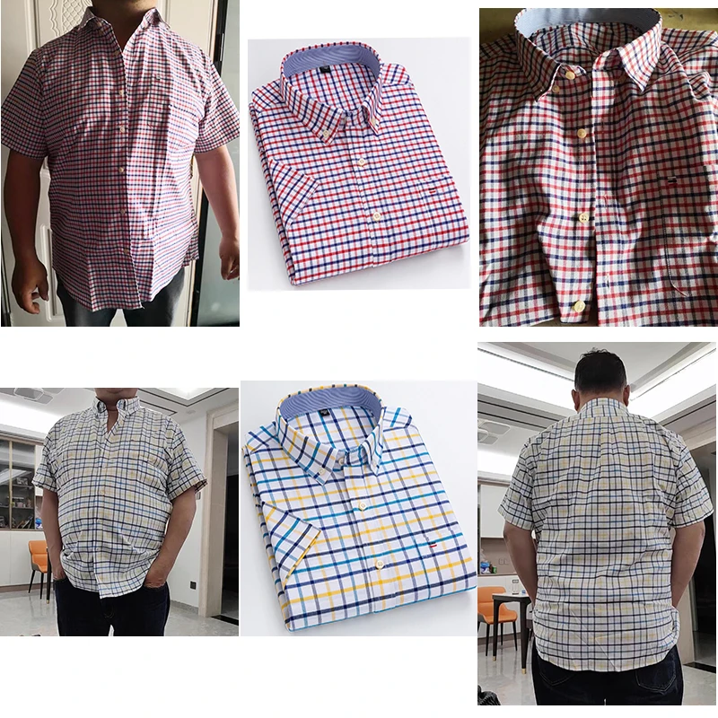 Branded Cotton Shirts for Men Short Sleeve Summer Plus Size Plaid Shirt Striped Male Shirt Business Casual White New Regular Fit