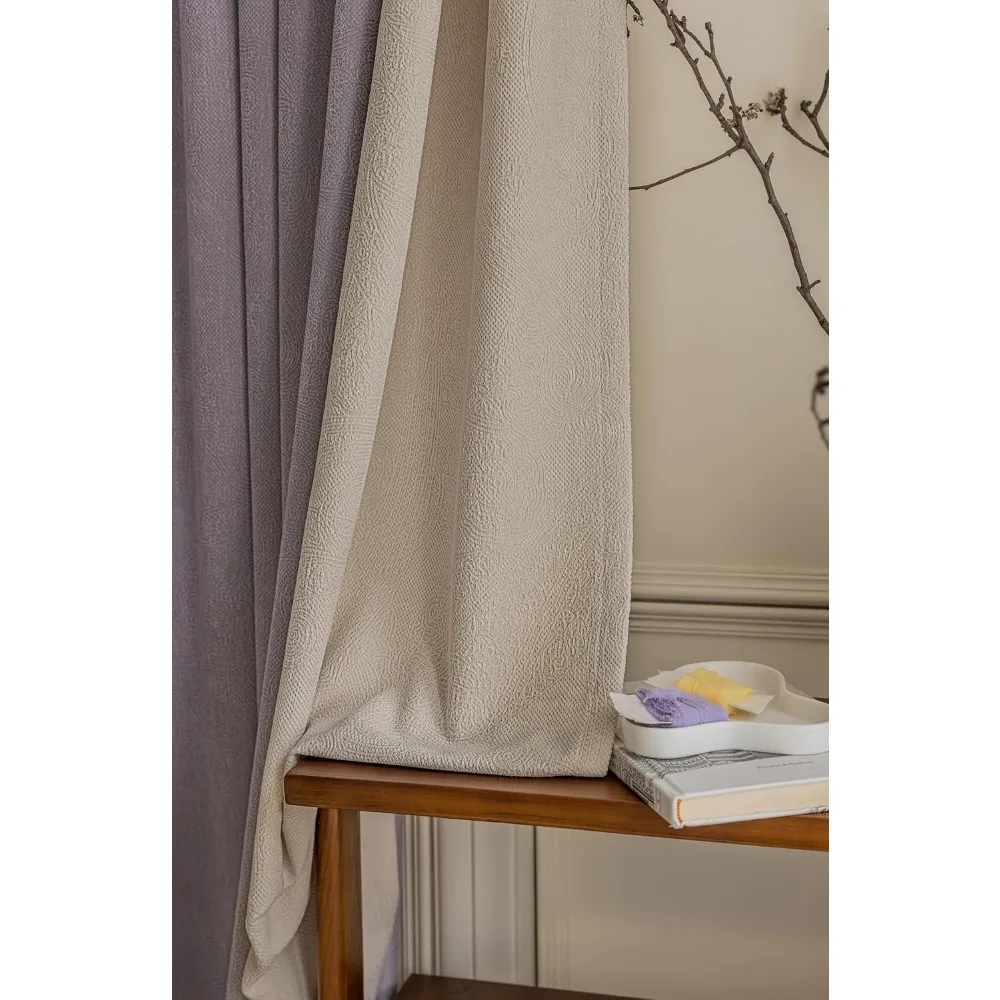 Tende jacquard in ciniglia oscuranti, patchwork crema viola chiaro con occhielli, 42x54 pollici, set a 2 pannelli, dolcetti per finestre durevoli