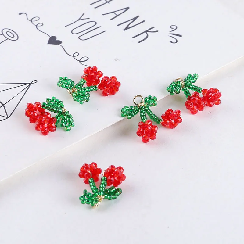 10 sztuk Diy akcesoria ręcznie tkane koraliki Millet kryształowe kolczyki w kształcie wiśni koraliki Cherry kolczyk materiał zawieszki Charms