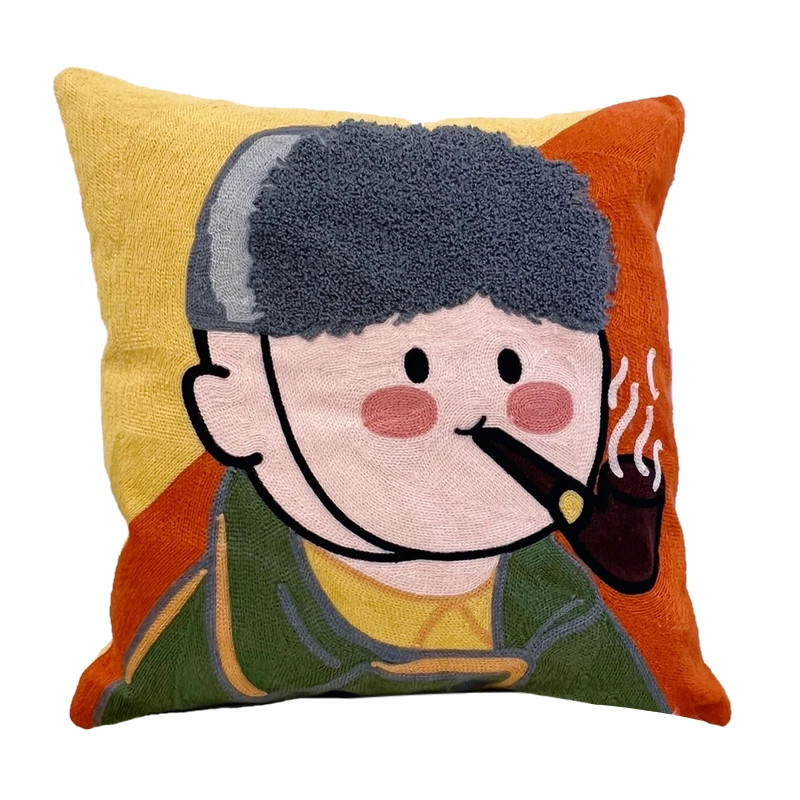 Embroidered Throw Pillowcase for Girls, Cute Cartoon Sofa Cushion Cover, Frida Khalo, Living Room view 5