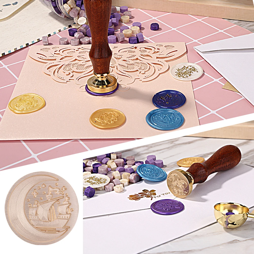 25mm Retro Round Marine Seal Wax Seal Stamp Head DIY Envelopes Stamps Replace Heads For Wedding Invitation Signature Kids Toy