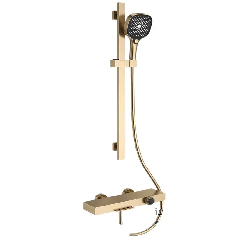 

Roof-free spray split type, simple brushed, golden bathtub shower set, all copper, hot and cold faucet.