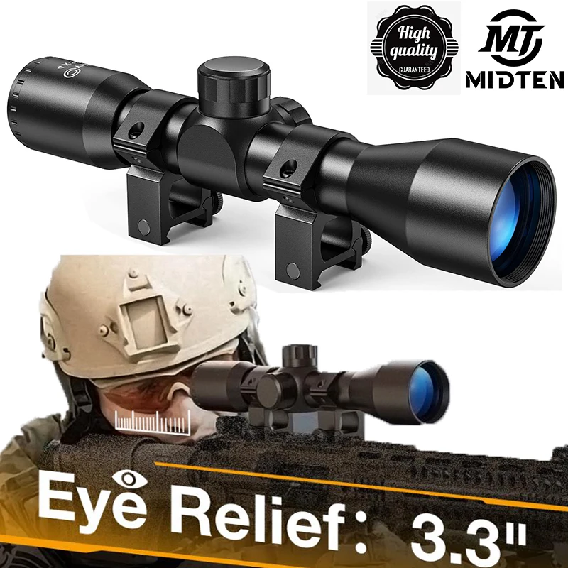 

MidTen Rifle Scope 4x32 Compact Crosshair Optics Hunting Gun Riflescope with 20mm Free Mounts Telescope Rail