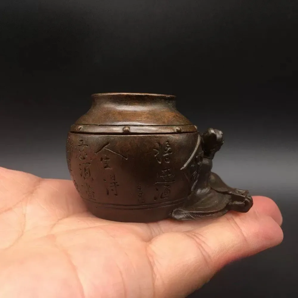 Solid Brass Li Bai Drunk Poet Incense Burner Wine Jar Shape Tower Cone Censer Tea Pet Home Desk Gift