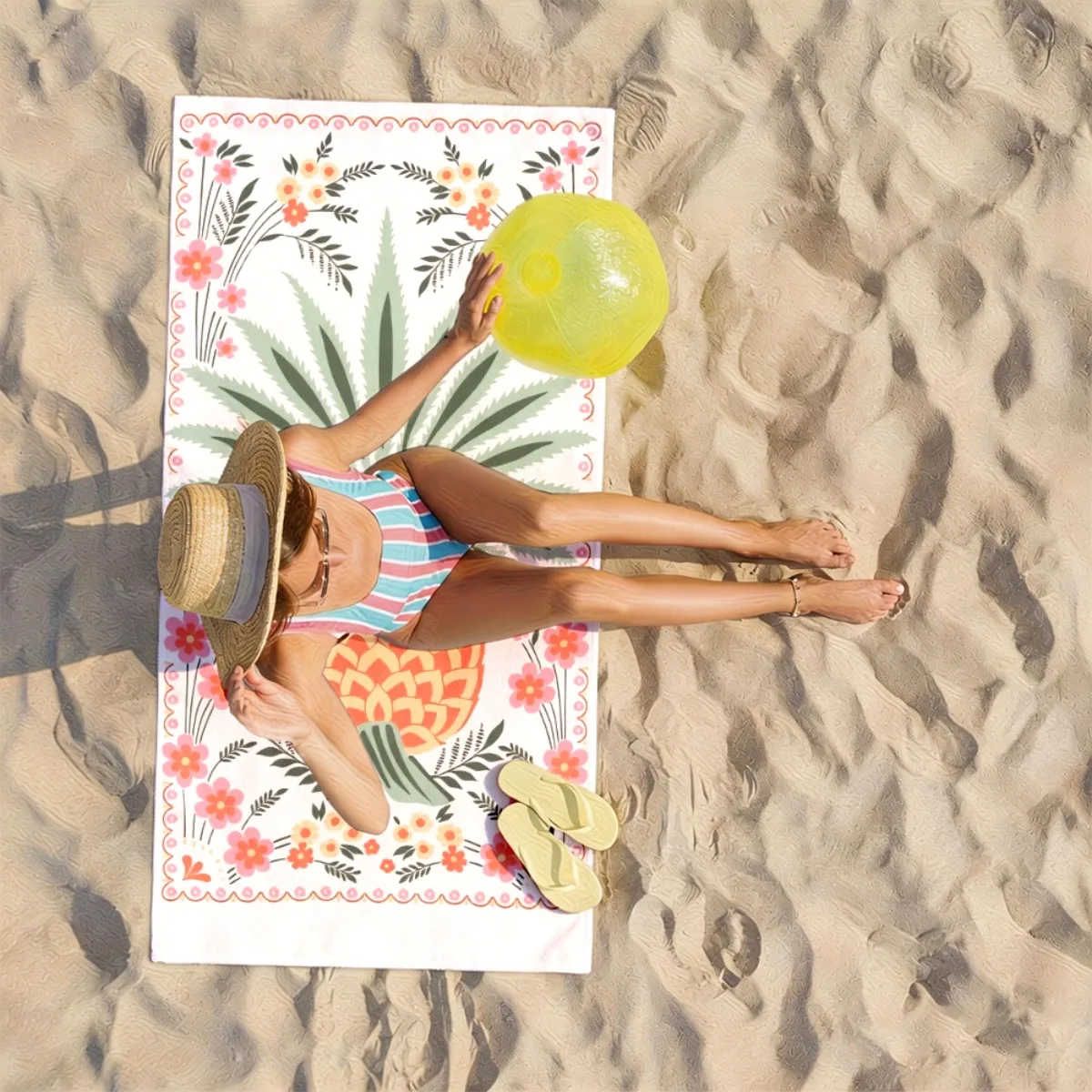 Bohemian pineapple flowers polyester microfiber beach towel is highly absorbent, suitable for swimming and beach outings