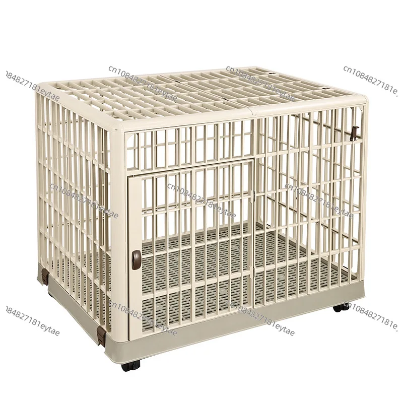 Mobile Small Plastic Dog House with Locking Latches Skylight Wheels Easy Assembly Pet Cage
