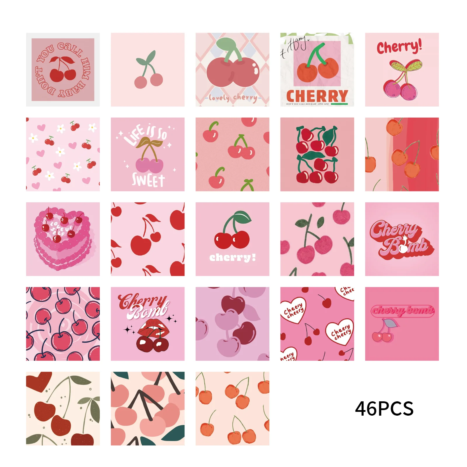 46PCS Cherry Maruko Cute Wind PVC Sticker Decoration Laptop Phone Case Suitcase Water Bottle Classic Toy Stationery DIY Decal