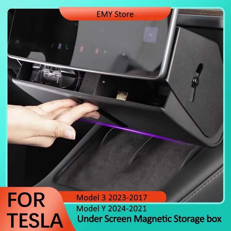 Dla Tesla Model Y 2024 ABS Magnetyczny schowek pod ekranem Organizer na chusteczki dla Model 3 2023 Akcesoria wewnętrzne