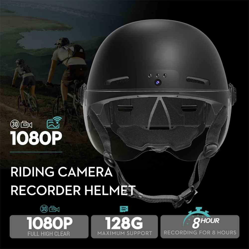 Smart Bike Helmet 1080p@30fps Camera 8 Hours Video 1300mAh for E-Bike Electric Scooter Helmet w/ Safety Lights Shock Absorption