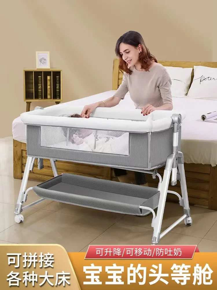 Multi Functional Foldable Baby Crib Mobile and Portable Newborn Crib European Style Baby Crib Splicing Large Bed