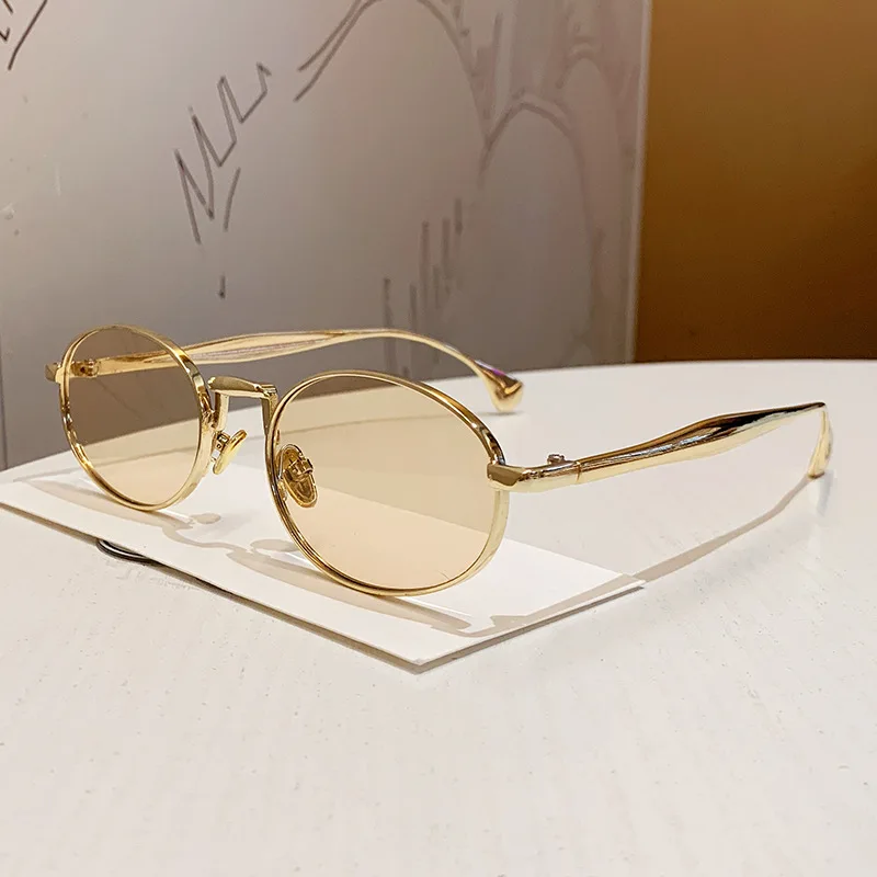 Neue Trendige Ovale Sonnenbrille für Damen Luxuriöser Metallrahmen Sonnenbrillen Klassische Vintage Runde Schattierungen Unisex ﻿ Brillen