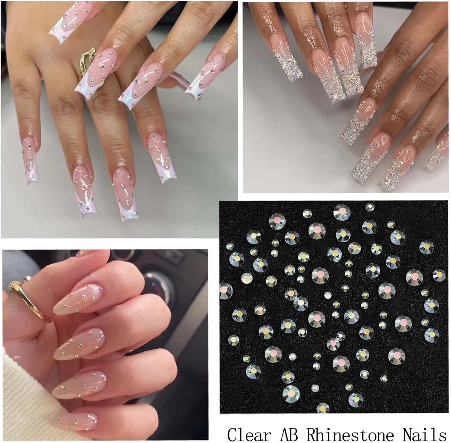 12 grades 3d aurora ab arte de unha strass + 1 peça pinça flatback redondo vidro gema decorações de unhas tamanhos mistos joias de diamante para unhas