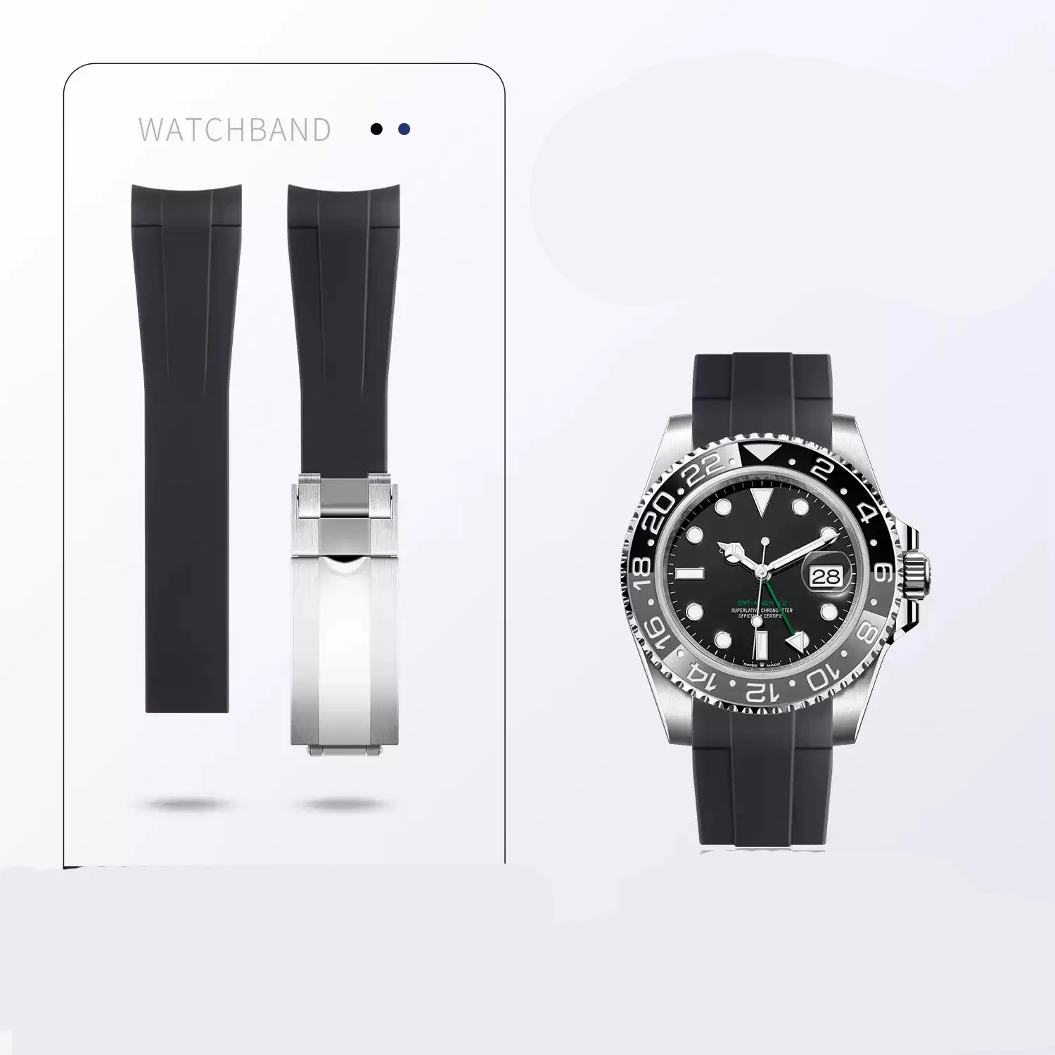Rubber Watch For Rolex Black Green Blue Water Ghost Ditongna GMT RUBBER B Silicone Waterproof Watch Chain 20mm Strap accessories
