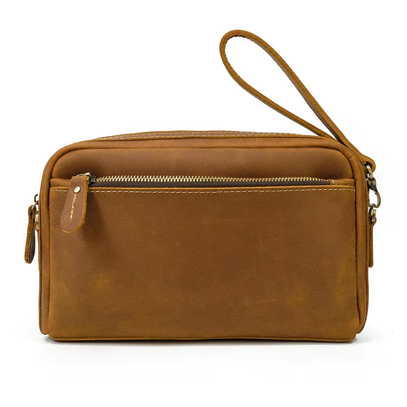 

Crazy Horse Leather Shoulder Bag for Men Father Gift Small Messenger Bag for Husband Real Leather Storage Bag