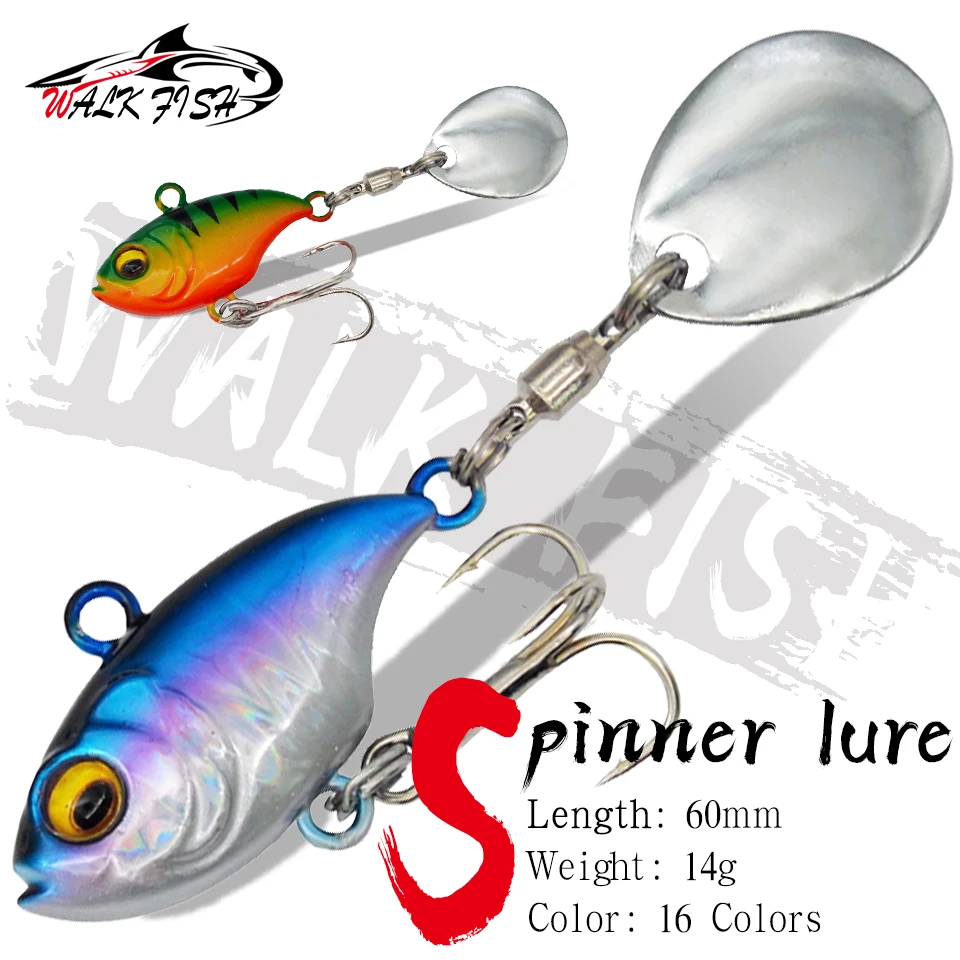 WALK FISH New 14g VIB Tail Spinning Balance Rotating Metal Jig Vibration Bait Spinner Spoon Sinking Lure Fishing Tackle Pesca