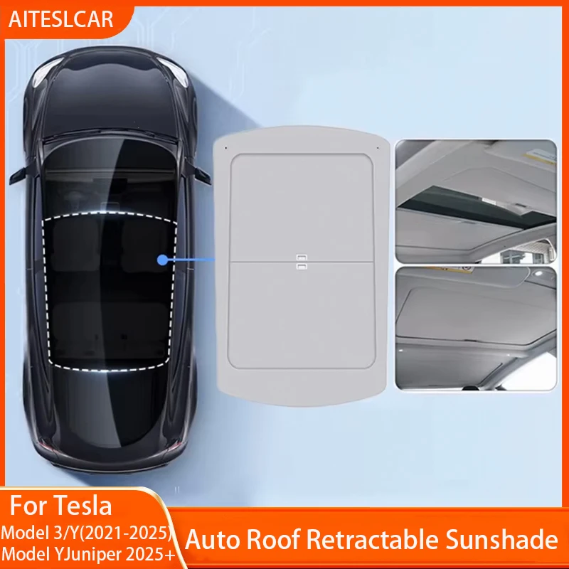 For Tesla Model Y Juniper 2025 Roof Skylight Sunshade Ultraviolet Isolation Retractable Push-pull Skylight Scroll  Sun Visor