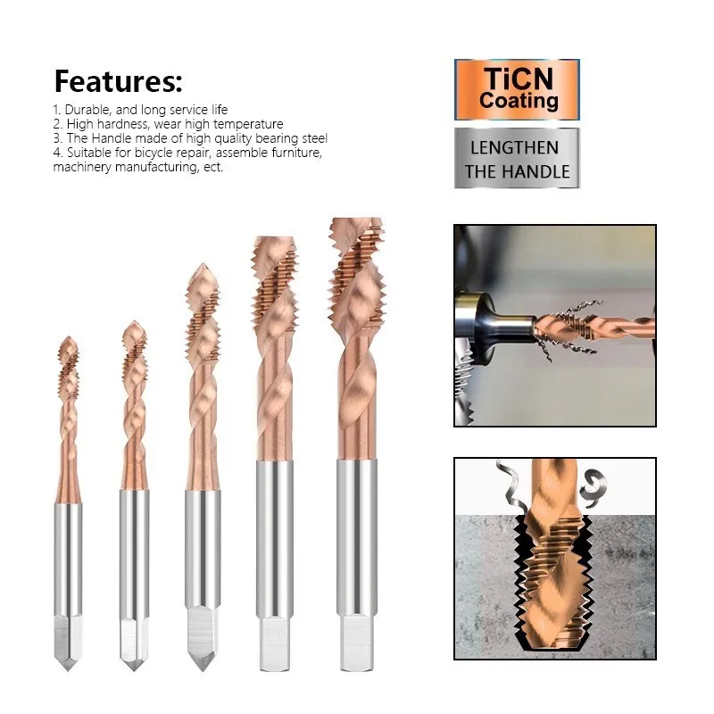 HSS Spial Taps Two Edge Screw Tap Metric Tap for Aluminum Non-Ferrous Metals processing Blind Holes M3-M12 Hand Tools