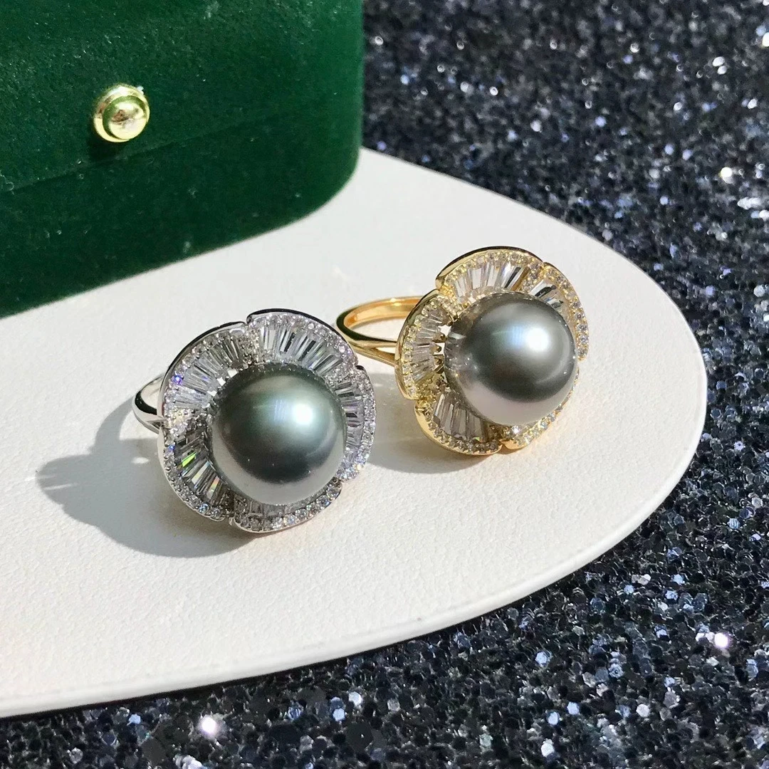 

S925 Sterling Silver Adjustable Ring Mount Settings Findings Mountings Accessory Parts Fittings for 12-13mm Pearls 5pcs/lot