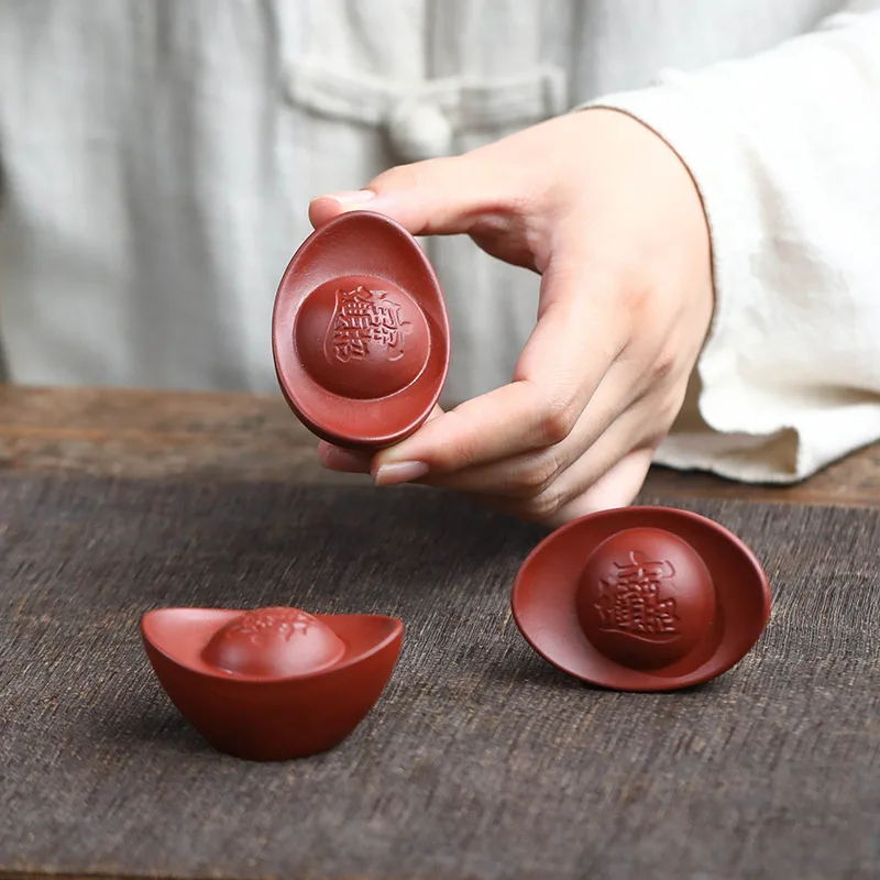 Handmade Yixing Zisha Gold Ingot Tea Pet Duan Ni Clay Figurine Tea Table Decor Gift Box Home Tea Set Accessory