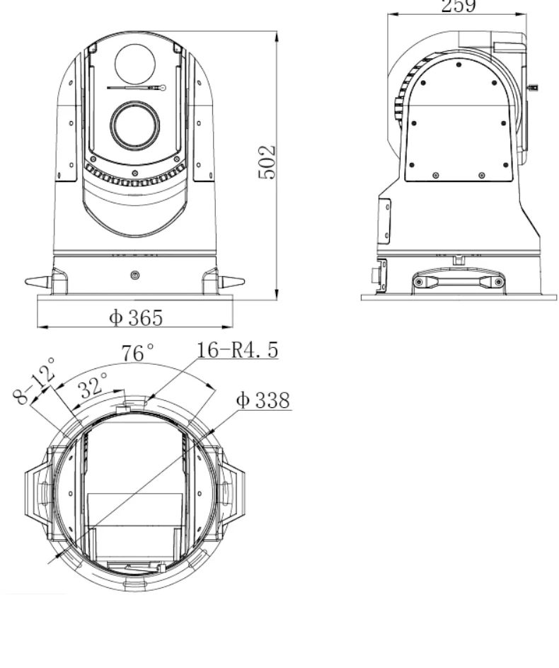 Night Vision Gyro Stabilization Marine Ptz Camera System  Pan  360 ° Continuous Rotation Tilt -90 ° To+90 ° Rotation IP67
