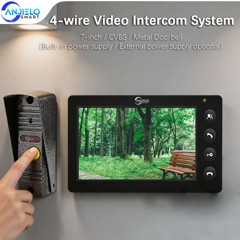 

ANJIELO 4 Wired 7inch Video Doorbell Intercom System for Home Video Entry Phone IP65 Outdoor Metal Doorbell 1000TVL