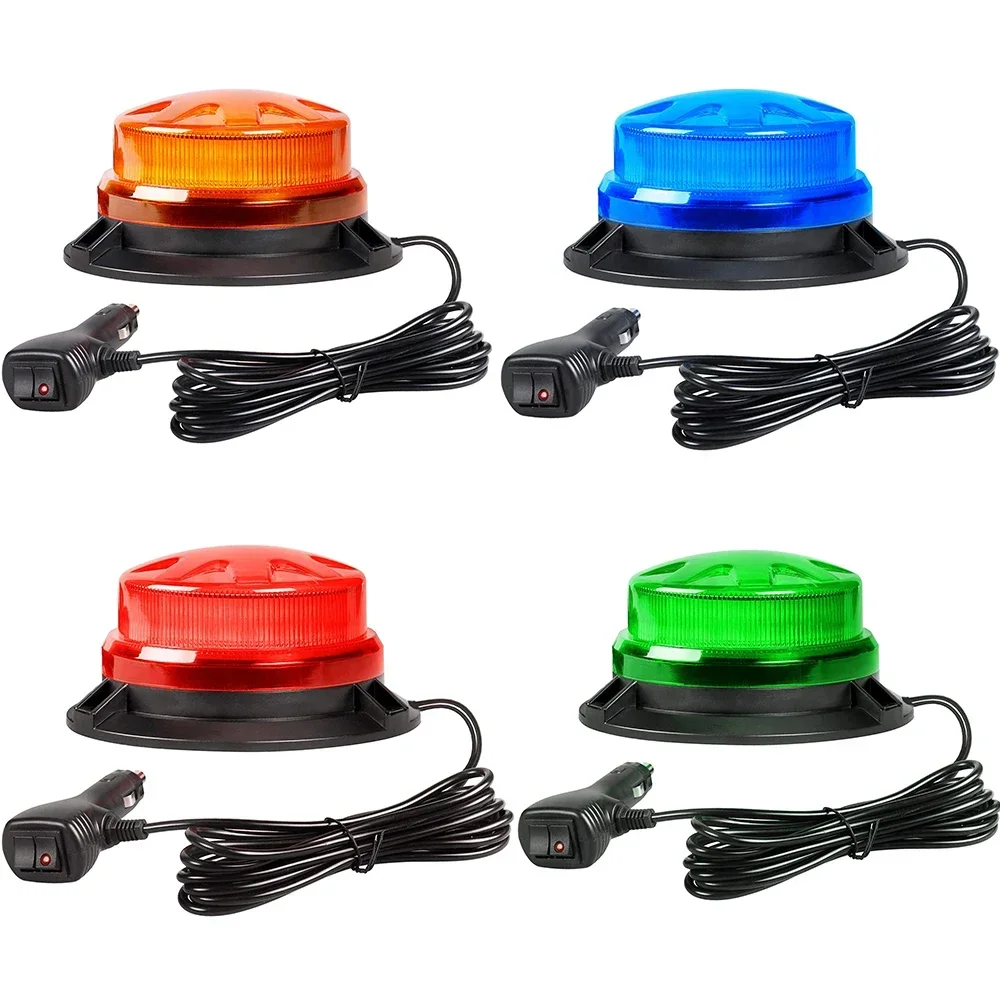 Magnetic Base LED Blue Emergency Strobe Light Car Police Roof Flashing Hazard Warning Light 12V/24V Vehicle Safety Beacon Lamp