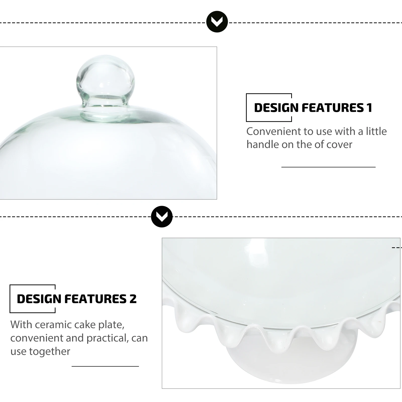 

1Set Glass Cake Cover with Ceramic Serving Tray Food Display Case Resistant to Temperature Change Ideal for Home Hotel Bakery