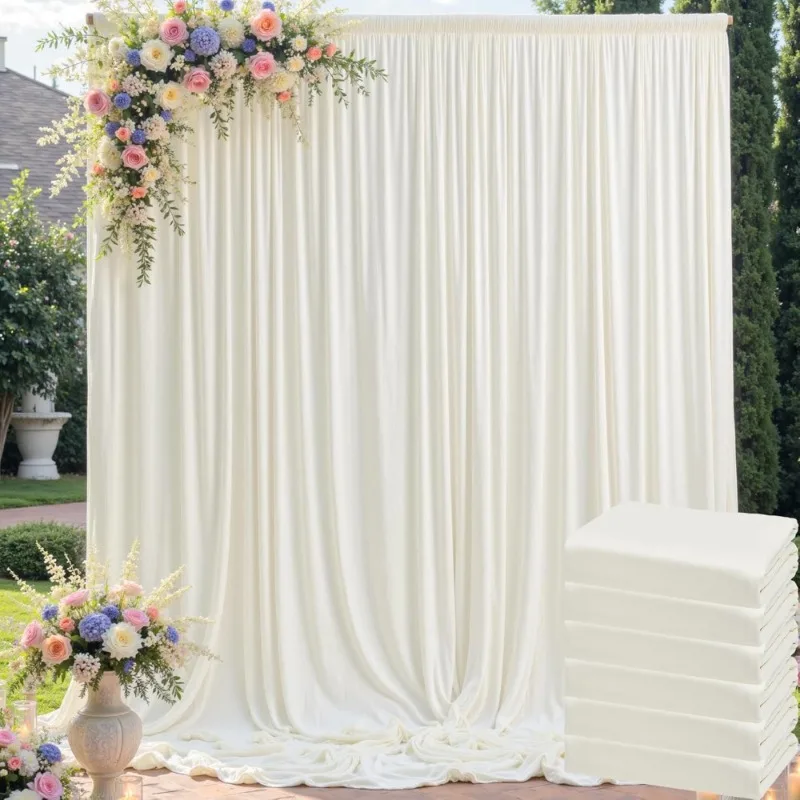 

Wrinkle Free Ivory Backdrop Curtain for Parties 6 Panels Silky Polyester Wedding Drapes Photo Background