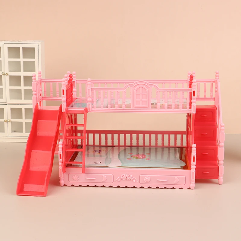 Dollhouse Mini Princess Bunk Bed With Slide Simulation Furniture Accessories Dolls House Bedroom Decoration