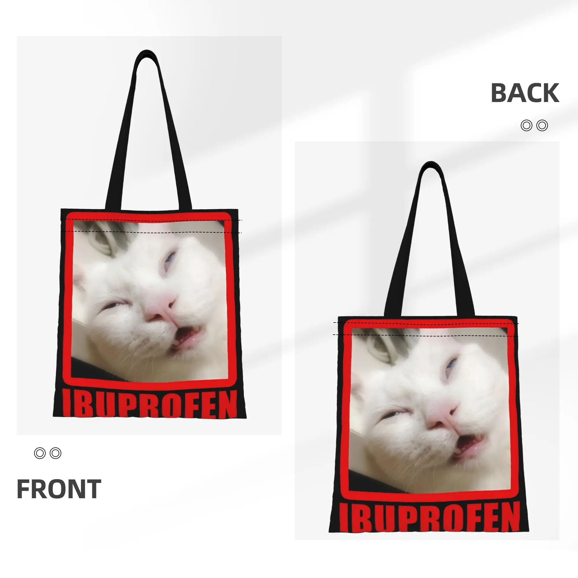 1PC Large Capacity Weird Cat Ibuprofen Cat Meme Canvas Tote Bag Foldable Chic Pattern No Closed Design