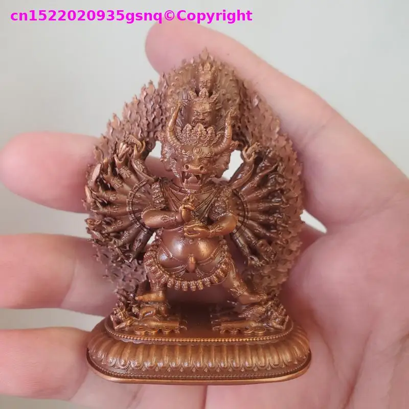 Copper carving Exquisite Small Buddha statue Vajrabhairava Yamantaka Vajra Deity Buddhist altar tibetan family monk worship