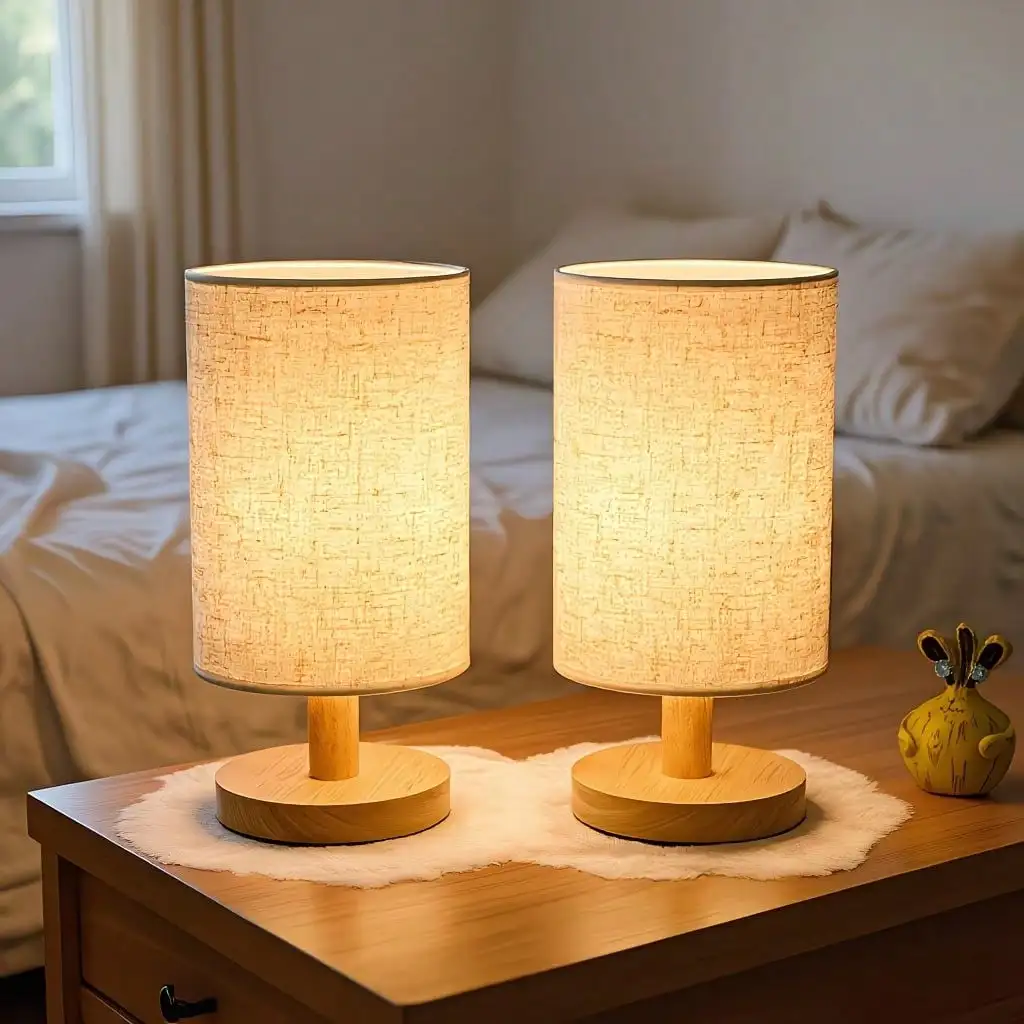 Modern Nordic Wooden And Fabric Decorative Table Lamp, Suitable For Bedroom Bedside Lighting, Study, And As A Small LED Night Light For Guesthouses. It Makes A Great Room Illumination Option And Is Perfect For Christmas，sr260327144401643223091