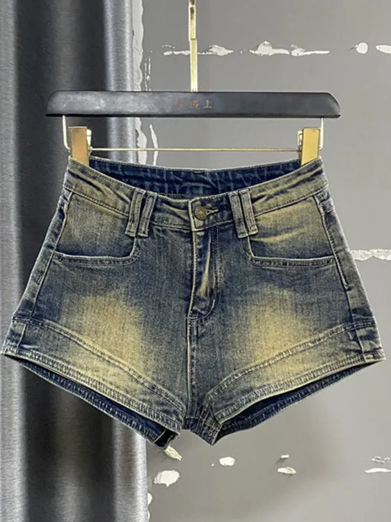 Retro Distressed Denim Shorts Women's High Waist Slimming Hot Pants Summer Fashion Design Casual Straight Leg Pants