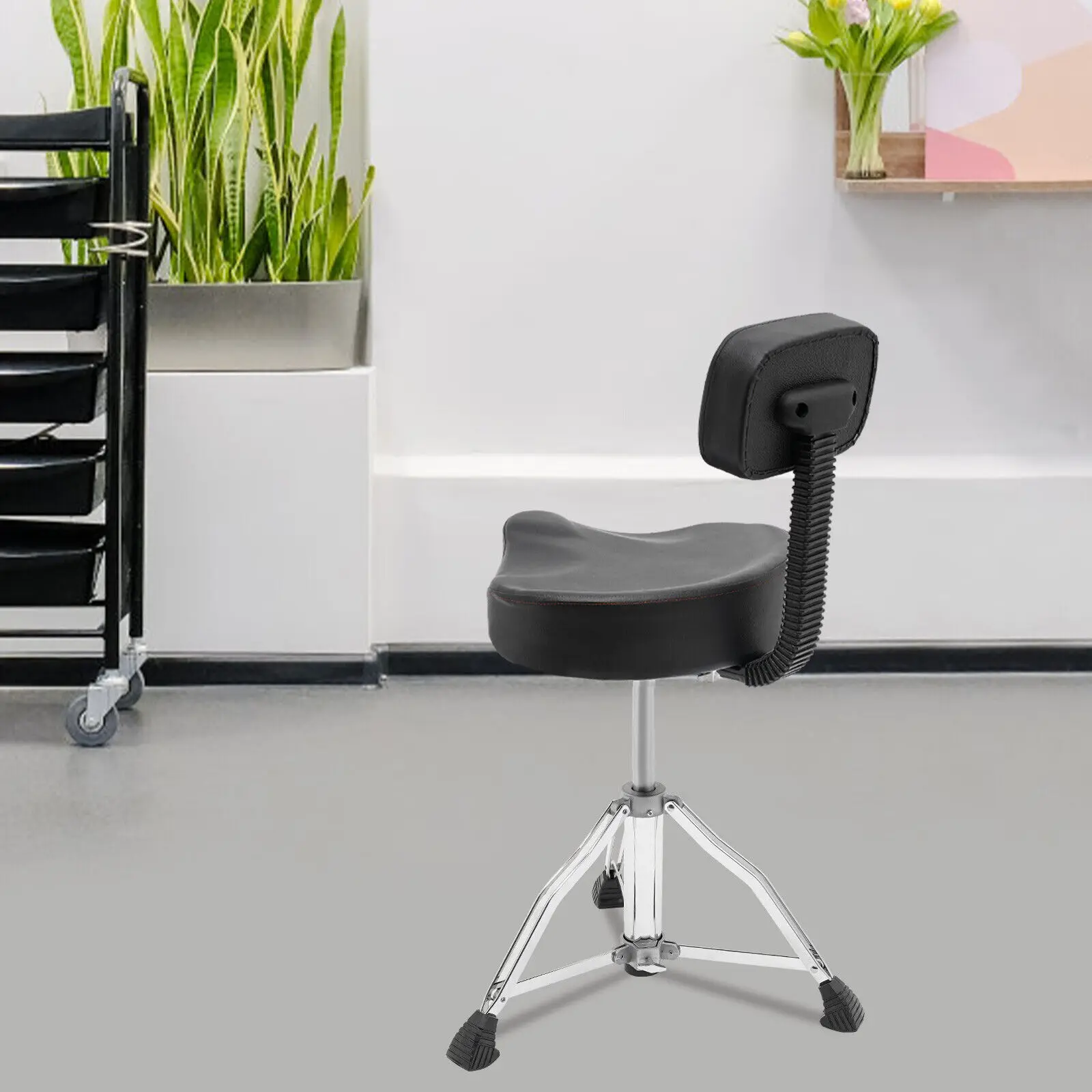 

Black Drum Stool 17.72-23.62in Height Adjustable Drum Stool Pneumatic Drum Chair with Backrest
