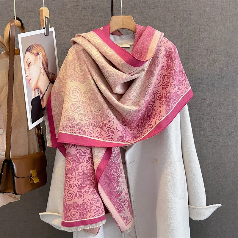 

Женский зимний шарф, кашемировые шали и накидки из пашмины, Bufandas, теплые толстые шарфы с цветочным принтом, одеяло для женщин, новинка 2023 года