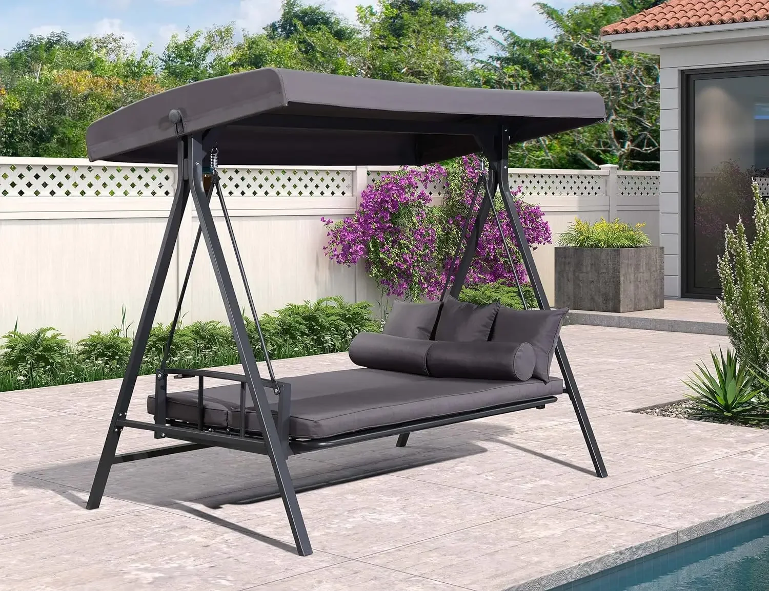 

Outdoor Patio Porch Swing Adjustable Backrest,Swing Chair with Weather Resistant Steel Frame for Backyard Front Porch Lawn